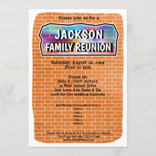 Fun Graffiti Mural Art Family Reunion Uitnodiging