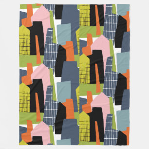 Fun grafische huizen abstract modern kalkgroen fleece deken