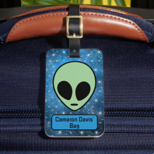 Fun Green Alien gepersonaliseerd Bagagelabel