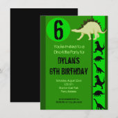Fun Green Dinosaur Birthday Party Kaart (Voorkant / Achterkant)