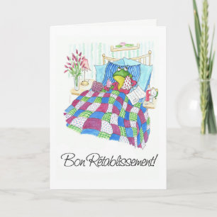 Fun Green Frog Get Well Soon Franse Groet Kaart