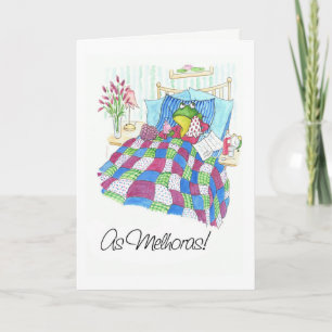 Fun Green Frog Get Well Soon Portugees Groet Kaart
