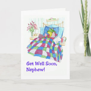 Fun Green Frog Get Well Soon voor neefje Kaart