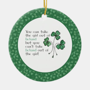 Fun Green Shamrocks Irish Girl Ceramic Ornament