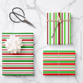 Fun Green, White, Red Stripes/Lines Pattern Inpakpapier Vel