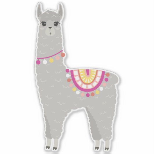 Fun Grey Llama Sticker (Voorkant)
