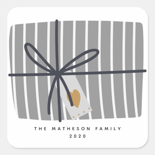 Fun Grey Stripe Wrapped Gift Design Holidage Vierkante Sticker (Voorkant)