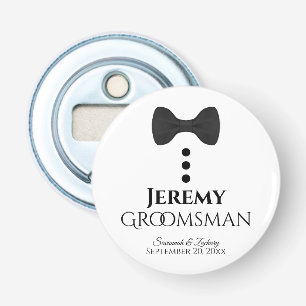 Fun Groomsman Wedding Favor Black Stropdas Tuxedo Button Flesopener