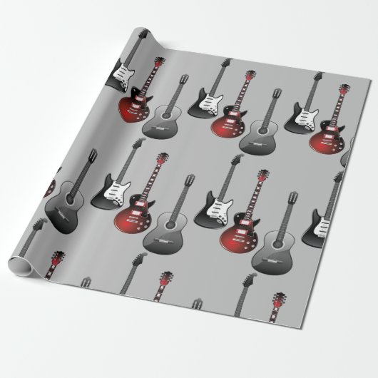 Fun Guitar Musician Pattern Cadeaupapier (Uitgerold)