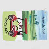 Fun Guy Gift Golf Cart Persoonlijke naam Golfhanddoek (Horizontaal)