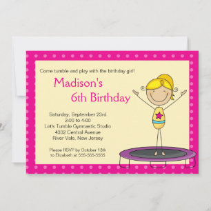 Fun Gymnastics Kids Birthday Party Invitation Kaart