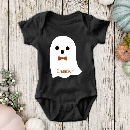 Fun Halloween Boy Ghost Pset Bow Naam Baby Romper