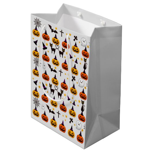 Fun Halloween Ghost Black Cat Oranje JackOLantern Medium Cadeauzakje (Achterkant Gekanteld)