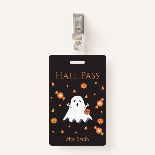 Fun Halloween Ghost Hall Pass Badge (Voorkant met clip)