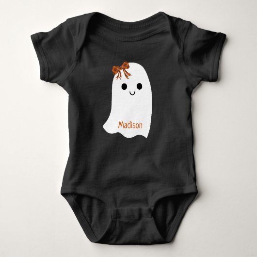 Fun Halloween Girl Ghost Pset Bow Baby Naam Romper (Voorkant)