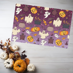 Fun Halloween Gold Glitter Ghosts Paars Patroon Tissuepapier