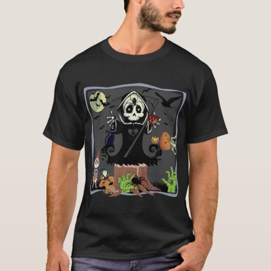 Fun Halloween Grim Reaper Zombies Pumpkin Skeleton T-shirt (Voorkant)