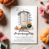 Fun Halloween Housewarming Party Roze voordeur Aankondiging