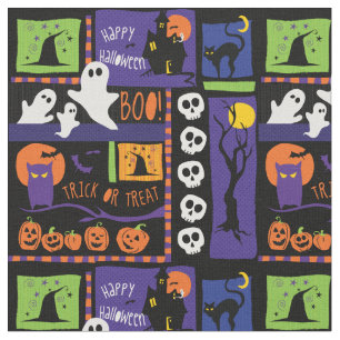 Fun Halloween Patch Print Fabric Stof