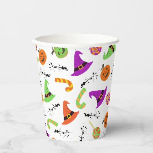 Fun Halloween Patterned White Achtergrond Papieren Bekers (Voorkant)