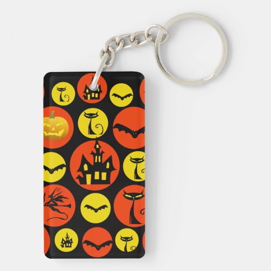Fun Halloween Polka Dot Pattern Haunted House Sleutelhanger (achterkant)