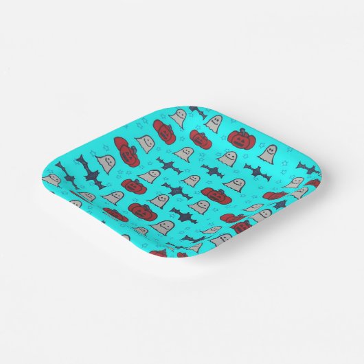 Fun Halloween Print op Blue Papieren Bordje (Gebogen)