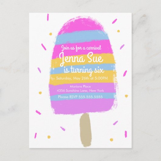 Fun Hand Drage Ice Cream Party Painterly Birthday Briefkaart (Voorkant)