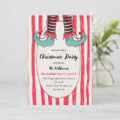 Fun Hand Drawn Elf Sock Christmas Party Kaart (Staand voorkant)