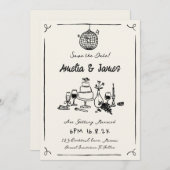 Fun Hand Drawn Save the date Eigenzinnige bruiloft Kaart (Voorkant / Achterkant)