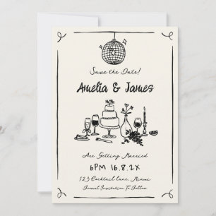 Fun Hand Drawn Save the date Eigenzinnige bruiloft Kaart