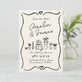 Fun Hand Drawn Save the date Eigenzinnige bruiloft Kaart (Staand voorkant)