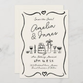 Fun Hand Drawn Save the date Eigenzinnige bruiloft Kaart (Voorkant / Achterkant)