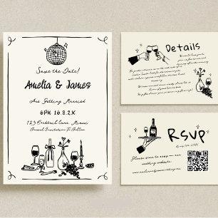 Fun Hand Drawn Save the date Eigenzinnige bruiloft Kaart