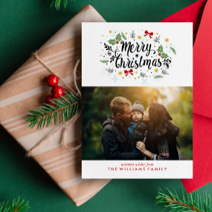Fun Hand Lettered Merry-kerstfoto Feestdagenkaart