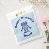 Fun Happy Birthday Blue en Gold Robot met naam Bedankzakje (Gezegeld)