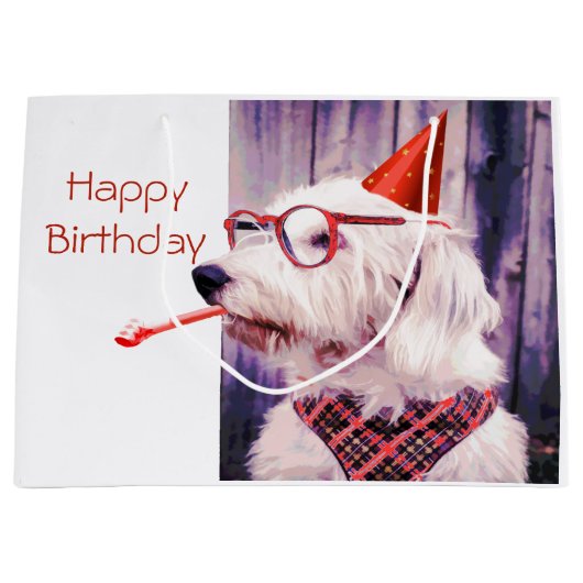 Fun Happy Birthday Cute Dog-viering Groot Cadeauzakje (Voorkant)