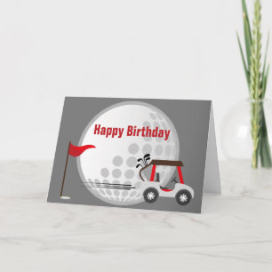 Fun Happy Birthday Golfer Golf Ball, Cart & Quote Kaart
