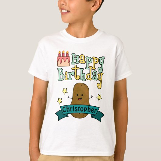 Fun Happy Birthday Potato - Gepersonaliseerd T-shirt (Voorkant)