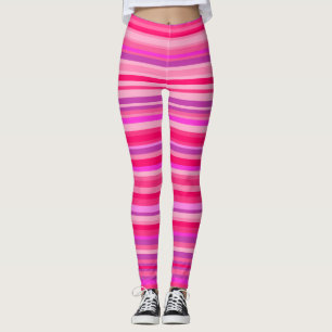 Fun, Happy, Girly Pink en Paarse Stripes Patroon Leggings