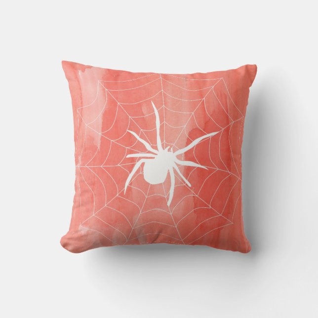 Fun Happy Halloween Black en Oranje Spider Web Kussen (Voorkant)