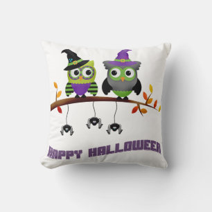 Fun Happy Halloween Pair van Owl met Spiders Kussen