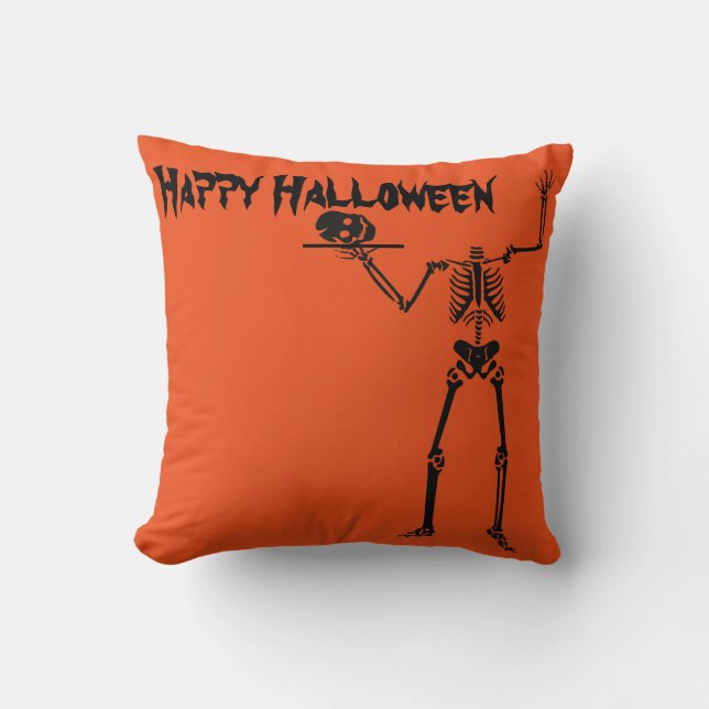 Fun Happy Halloween Skeleton Kussen (Voorkant)