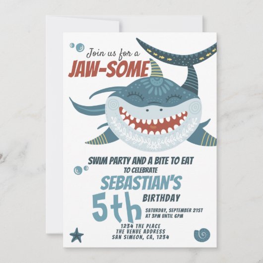 Fun Happy Shark Personalized Birthday Party Kaart (Voorkant)