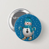 Fun Happy Skiing Snowman Ronde Button 5,7 Cm (Voorkant /achterkant)