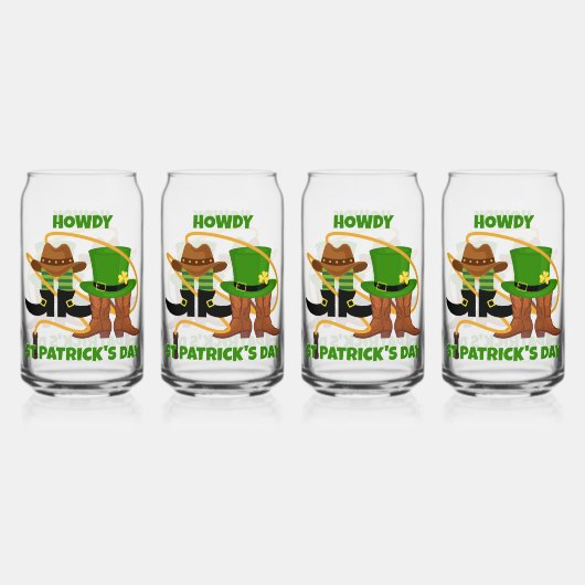 Fun Happy St Patricks Day HOWDY Cowboy Blikvorm Glas (Achterkant)