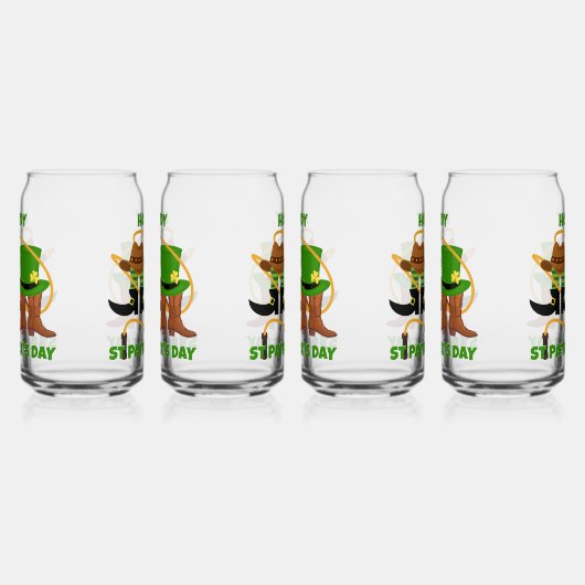 Fun Happy St Patricks Day HOWDY Cowboy Blikvorm Glas (Links)