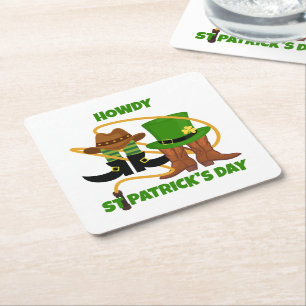 Fun Happy St Patricks Day HOWDY DIA DUIT Cowboy Vierkante Kartonnen Onderzetter