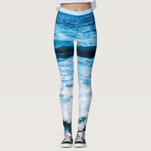 Fun Hawaiian Turquoise Blue Ocean Waves Foto Leggings (Voorkant)