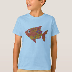 Fun Helder Oranje Vis, Kinder Zwart Witte T-shirt