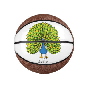 Fun heldere pauw vogelillustratie basketbal